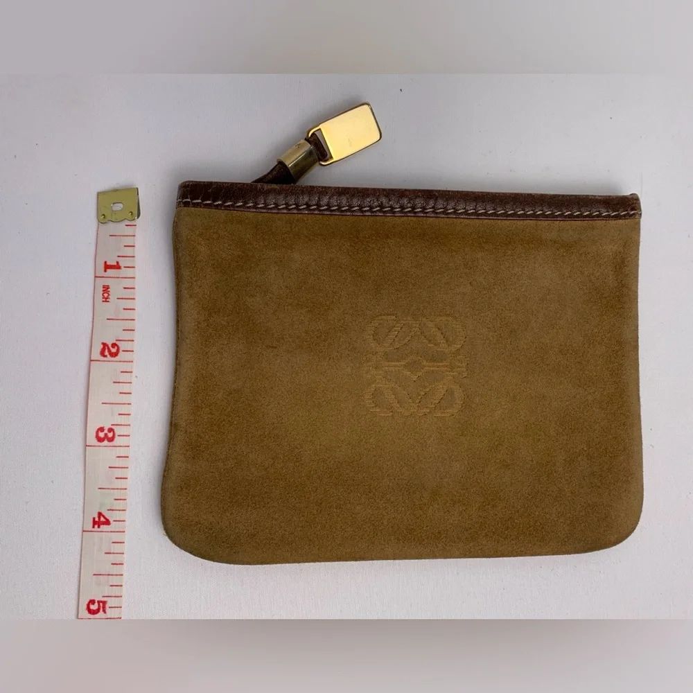 Loewe Tan Camel Suede Zip Pouch